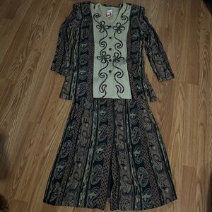 Vintage Marnaz Skirt 2- Piece Matching Mixed Print Skirt Set Retro Bohemian 80’s